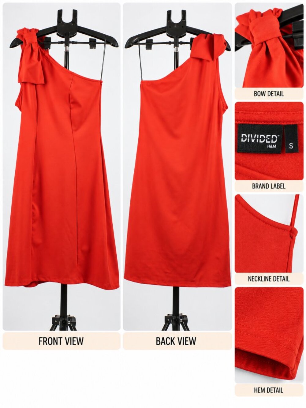 Divided H&M Womens Small Red One Shoulder Bow Mini Dress Cocktails Party